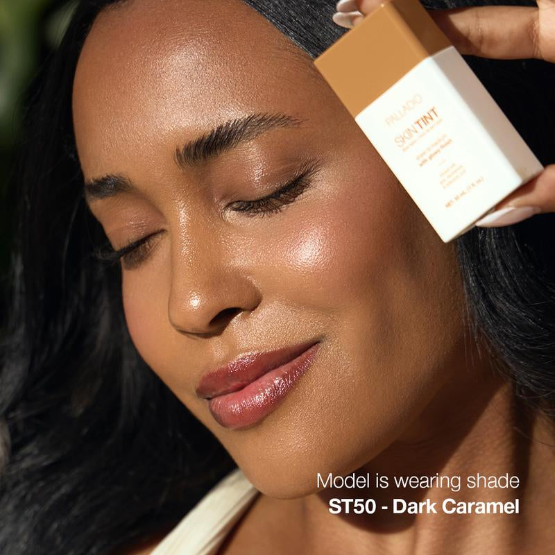 Palladio Skin Tint with Aloe, Niacinamide and Hyaluronic Acid, Sheer to Medium Coverage, Glowy Finish, Brightening and Blurring Lightweight Foundation Makeup