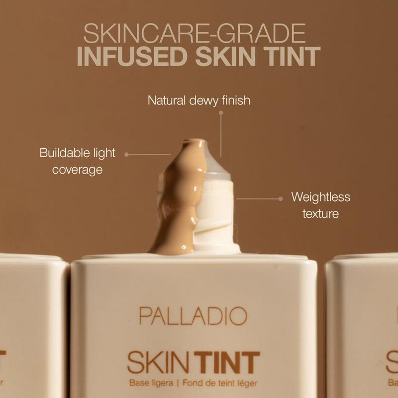 Palladio Skin Tint with Aloe, Niacinamide and Hyaluronic Acid, Sheer to Medium Coverage, Glowy Finish, Brightening and Blurring Lightweight Foundation Makeup